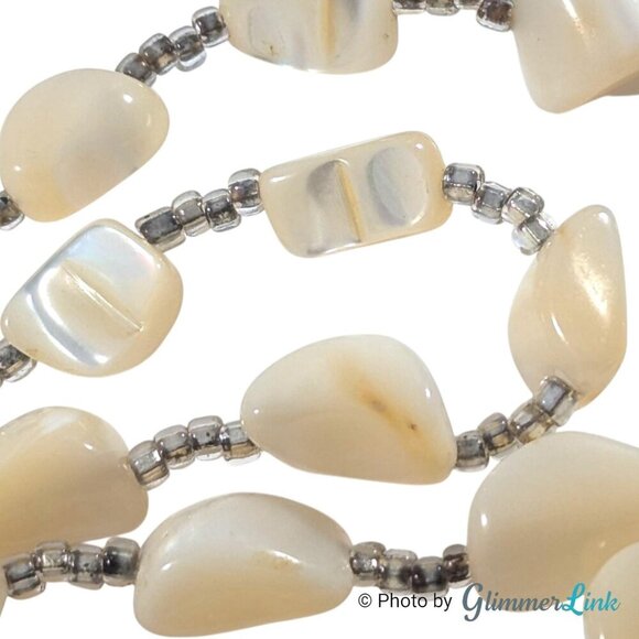 Vintage Long Mother of Pearl Shell Nugget Bead Seed Bead Necklace - Picture 2 of 13